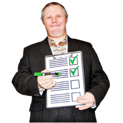 A man holds a checklist with ticks