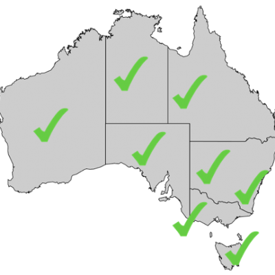A map of Australia with green checks on all of the states and territories