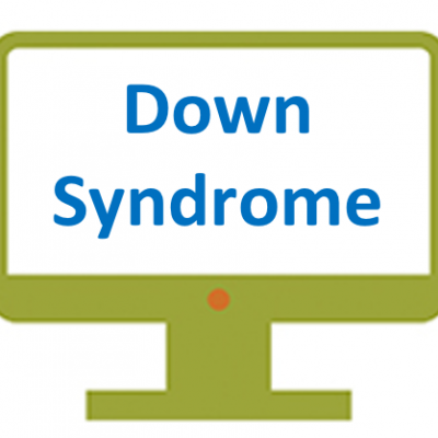 A graphic shows a computer screen with the words Down syndrome