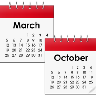 Two calendars show the months of March and October
