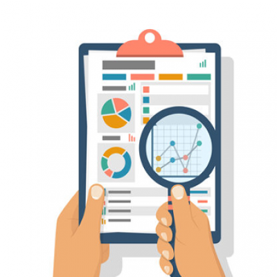 A magnifying glass over an information sheet showing data