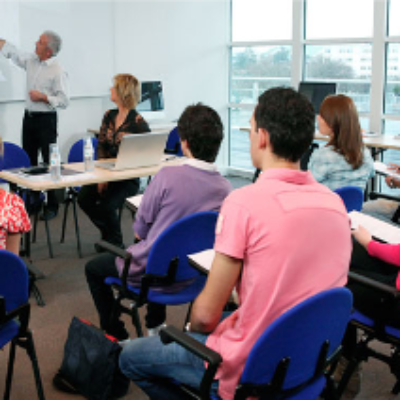 A group of people in a training room