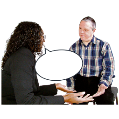 A man and a woman talking to each other