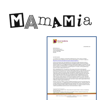A letter and the words Mamamia