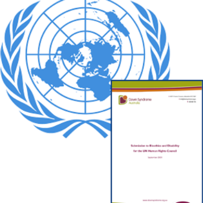 The United Nations logo and an image of a letter