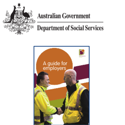 The Australian government logo and the cover of A Guide for Employers