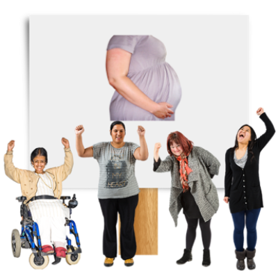 An image of people protesting about an important issue, and a pregnant woman