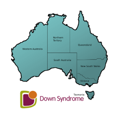 A map of Australia with the Down syndrome logo