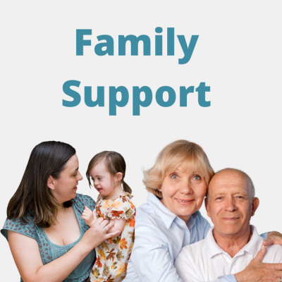 Images of family members and the words family support