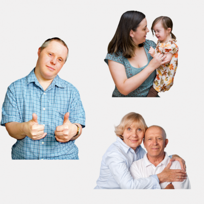 A man with thumbs up next to pictures of family members