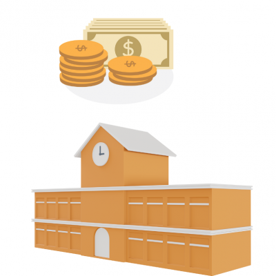 A school building an an amount of money for funding