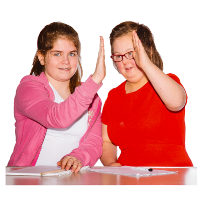 Two girls give each other a high five